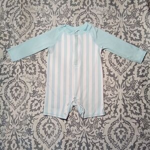 wonder nation Light Blue and White Striped Baby Romper